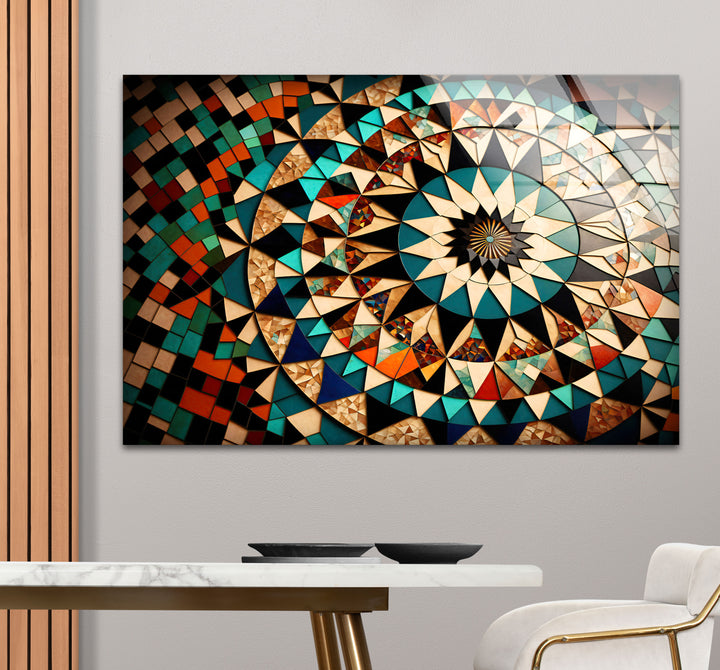 Moroccan Star Mosaic Glass Wall Art – Boho Geometric Mandala Decor