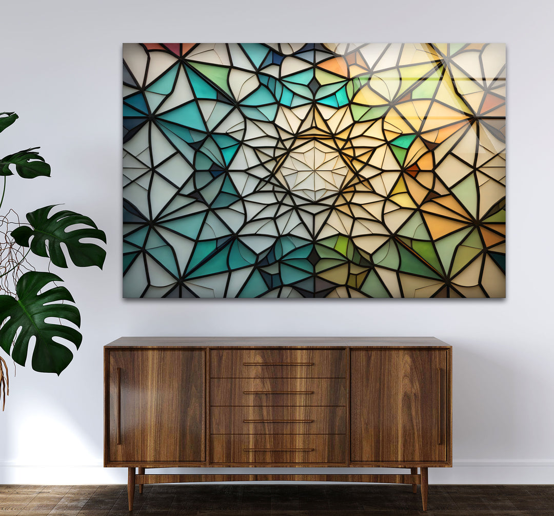 Geometrische Wanddekoration aus Buntglas – Modernes abstraktes Design, elegantes Wohndekor 