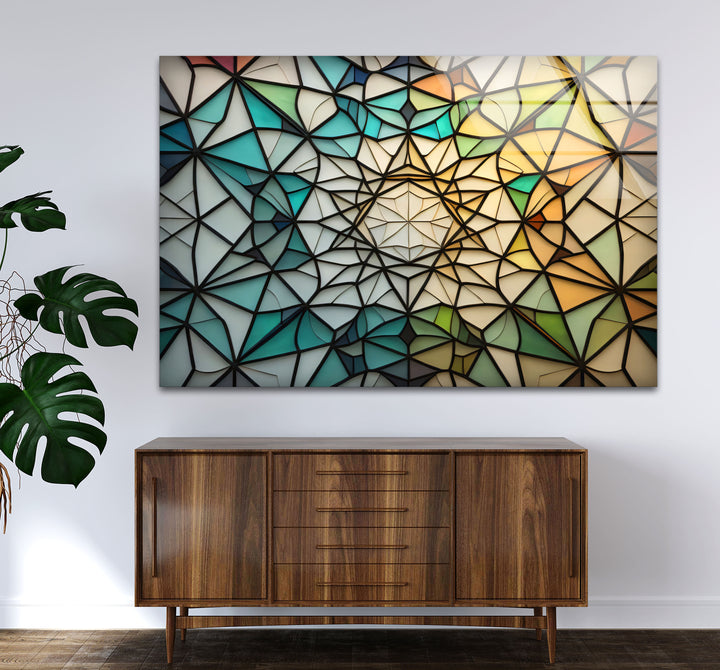 Geometrische Wanddekoration aus Buntglas – Modernes abstraktes Design, elegantes Wohndekor 
