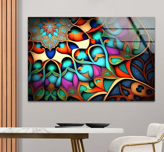 Colorful Arabesque Stained Glass Wall Art – Islamic Geometric Floral Decor - MyPhotoStation