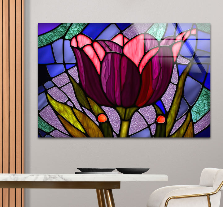 Stained Glass Tulip Wall Art – Vibrant Floral Glass Panel Decor