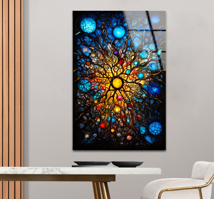 Celestial Stained Glass Wall Art – Cosmic Sunburst Galaxy Design