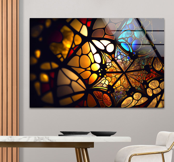 Goldene Buntglas-Wandkunst – Beleuchtete Mosaik-Lichtreflexionen