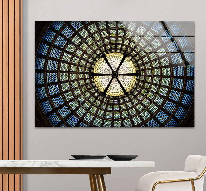 Radiant Dome Buntglas-Wandkunst – Elegantes kreisförmiges Deckendesign 