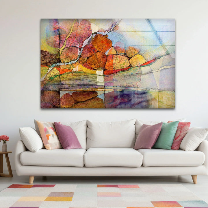 Abstract Stone Reflection Glass Wall Art – Nature-Inspired Earthy Tones - MyPhotoStation