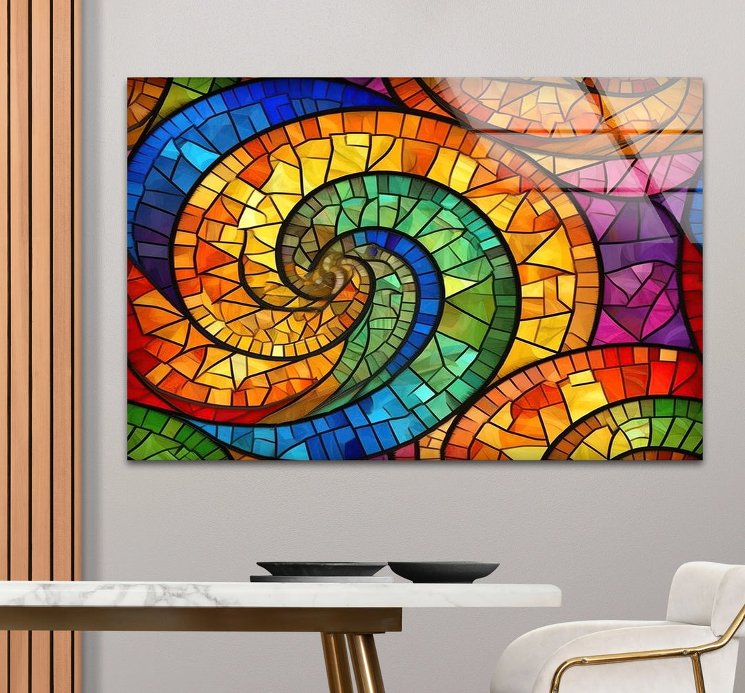 Colorful Spiral Stained Glass Wall Art – Vibrant Abstract Glass Decor - MyPhotoStation