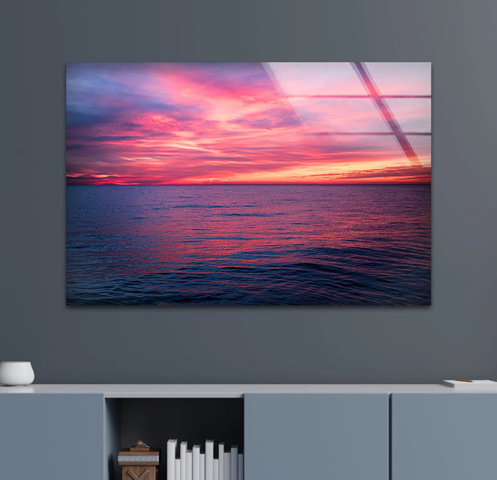 Pink Ocean Sunset Horizon – Serene Seascape Wall Art on Tempered Glass - MyPhotoStation