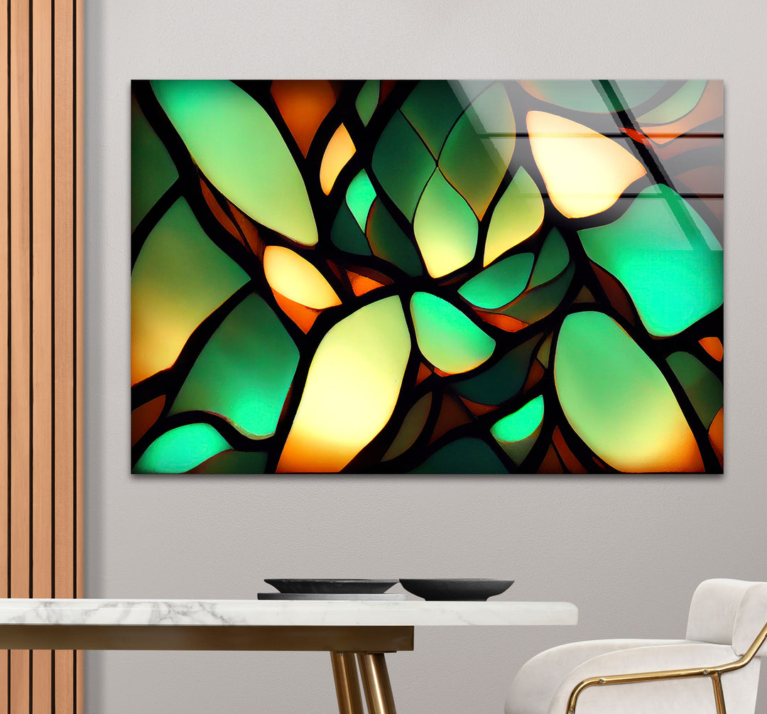 Green Leaf Glass Wall Art – Organic Abstract Nature-Inspired Panel