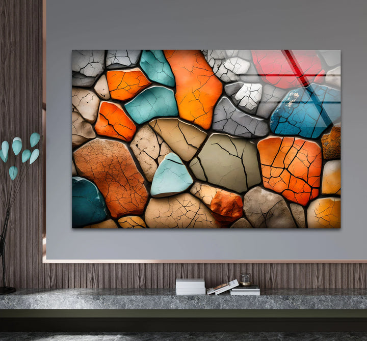 Colorful Stone Mosaic Wall Art – Cracked Texture Abstract Glass Print - MyPhotoStation