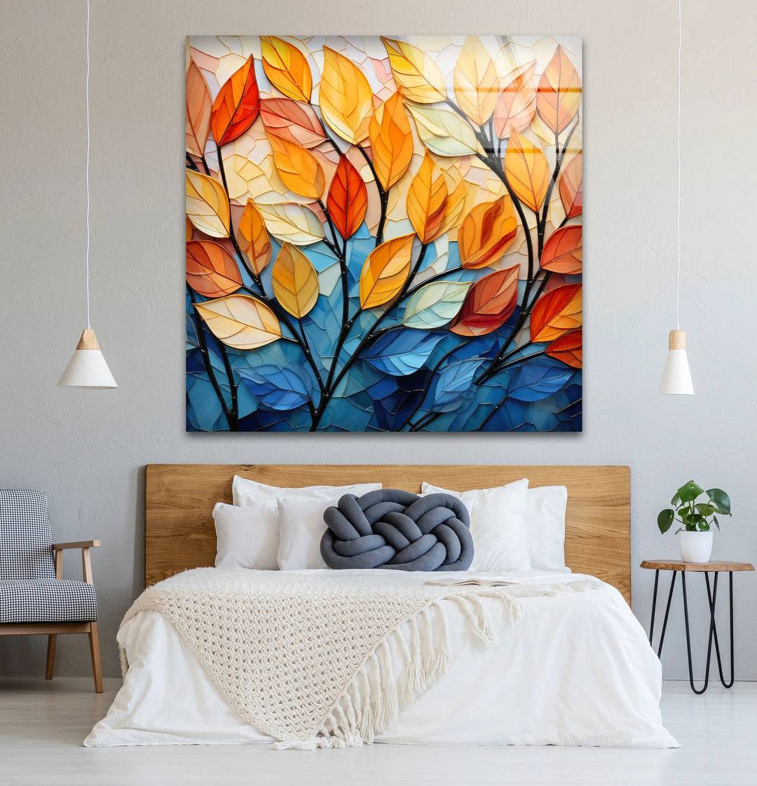 Stained Glass Autumn Leaves Wall Art – Tempered Glass Foliage Print - MyPhotoStation