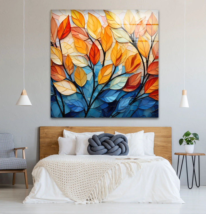 Stained Glass Autumn Leaves Wall Art – Tempered Glass Foliage Print - MyPhotoStation