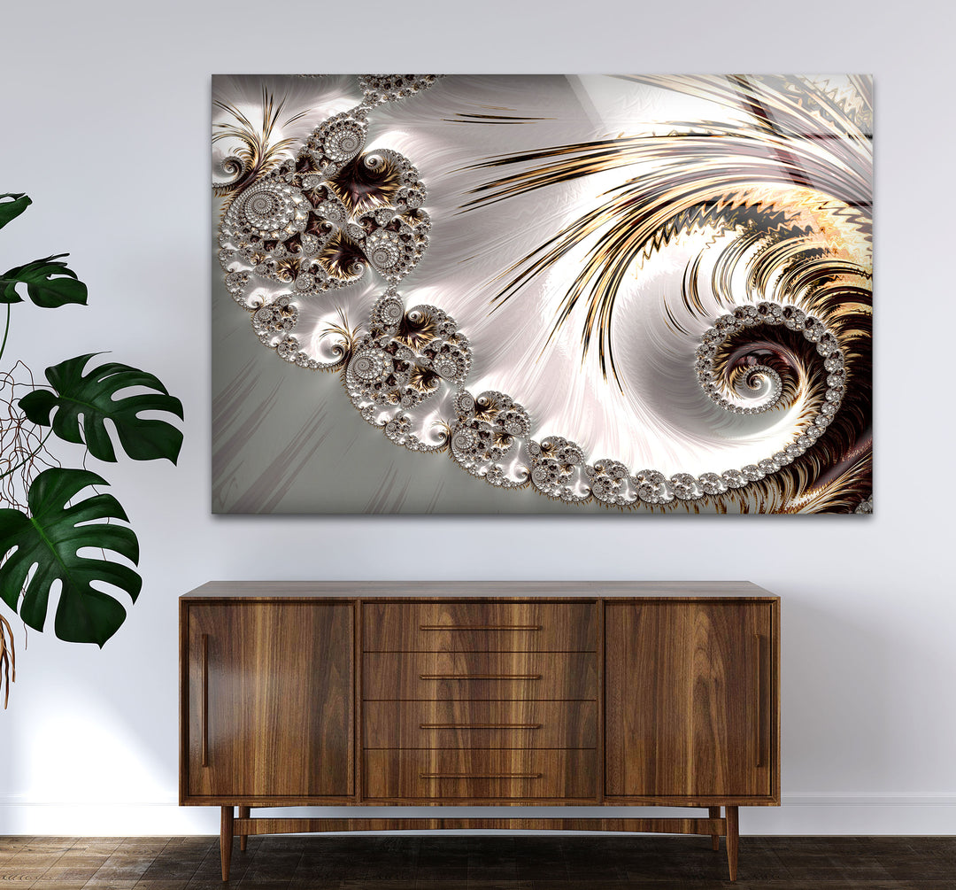 Golden Spiral Fractal Wall Art – Elegant Abstract Glass Print Decor