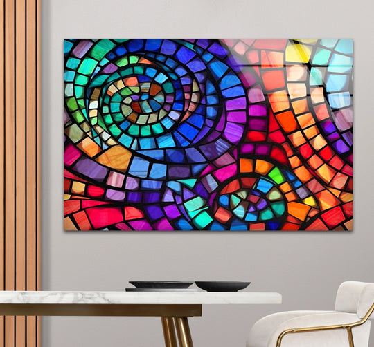 Vibrant Spiral Stained Glass Wall Art – Colorful Mosaic Window Design - MyPhotoStation