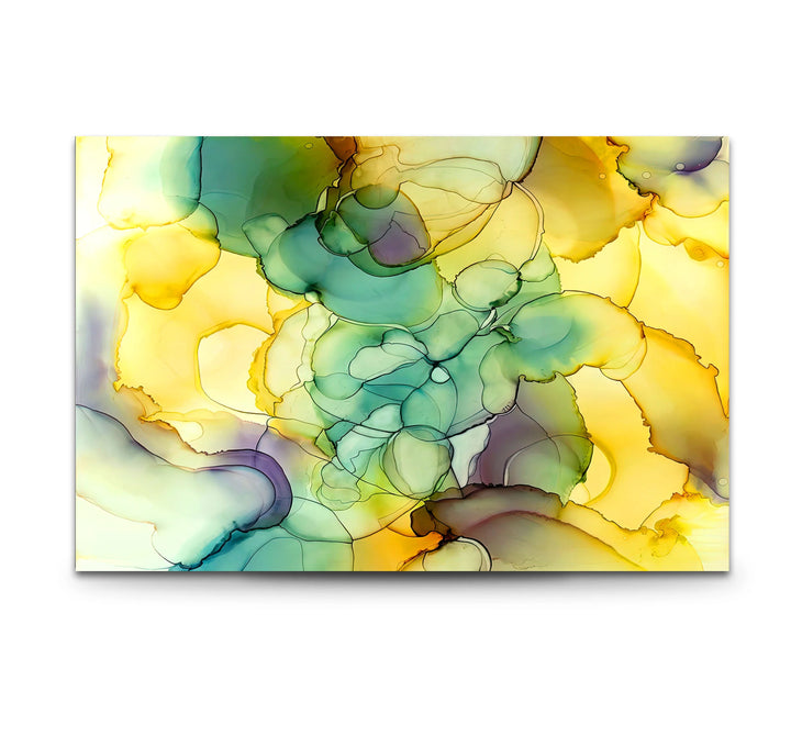 Yellow Green Abstract Wall Art – Modern Glass Print for Bright Interiors - MyPhotoStation