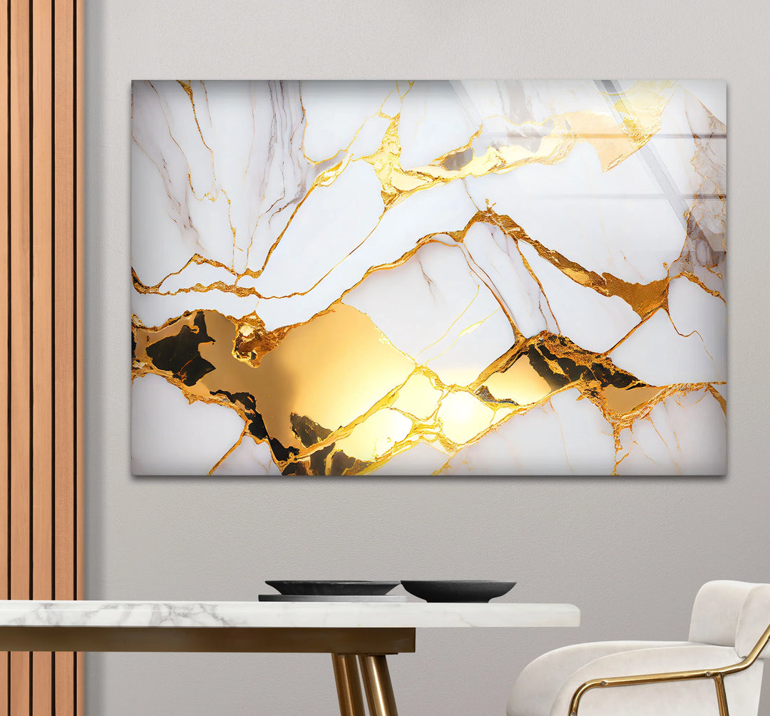 White and Gold Marble Wall Art – Luxury Glass Print for Elegant Interiors - MyPhotoStation