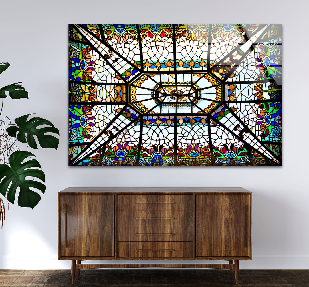 Buntglas-Deckenwandkunst – Elegantes architektonisches Glasdesign 