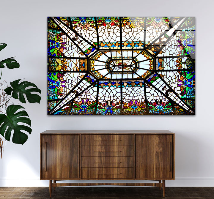 Buntglas-Deckenwandkunst – Elegantes architektonisches Glasdesign 