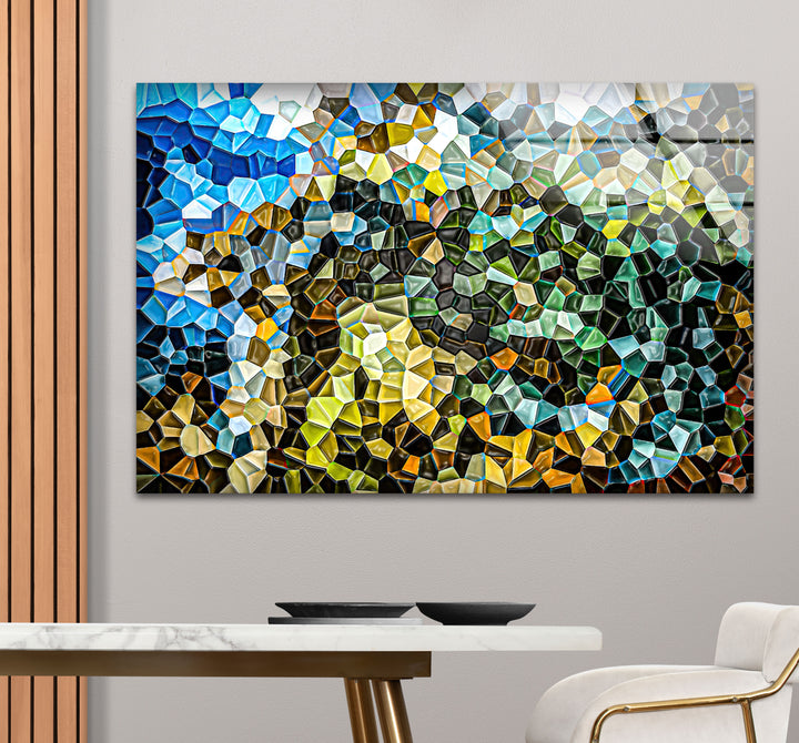Abstract Mosaic Landscape Glass Wall Art – Colorful Geometric Nature Design