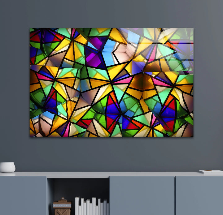 Geometric Color Explosion Glass Art – Abstract Modern Wall Decor in Bold Stained Glass Style - MyPhotoStation