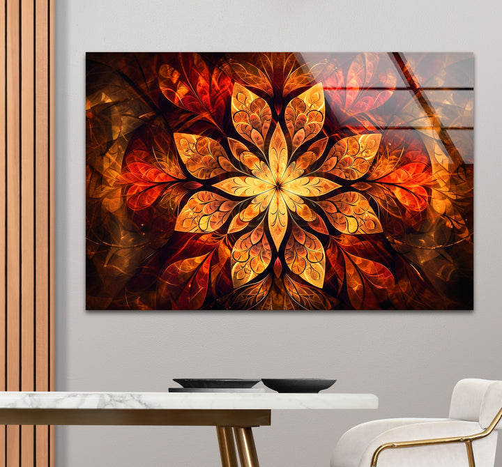Fiery Mandala Wall Art – Intricate Floral Design with Warm Tones for Home & Office