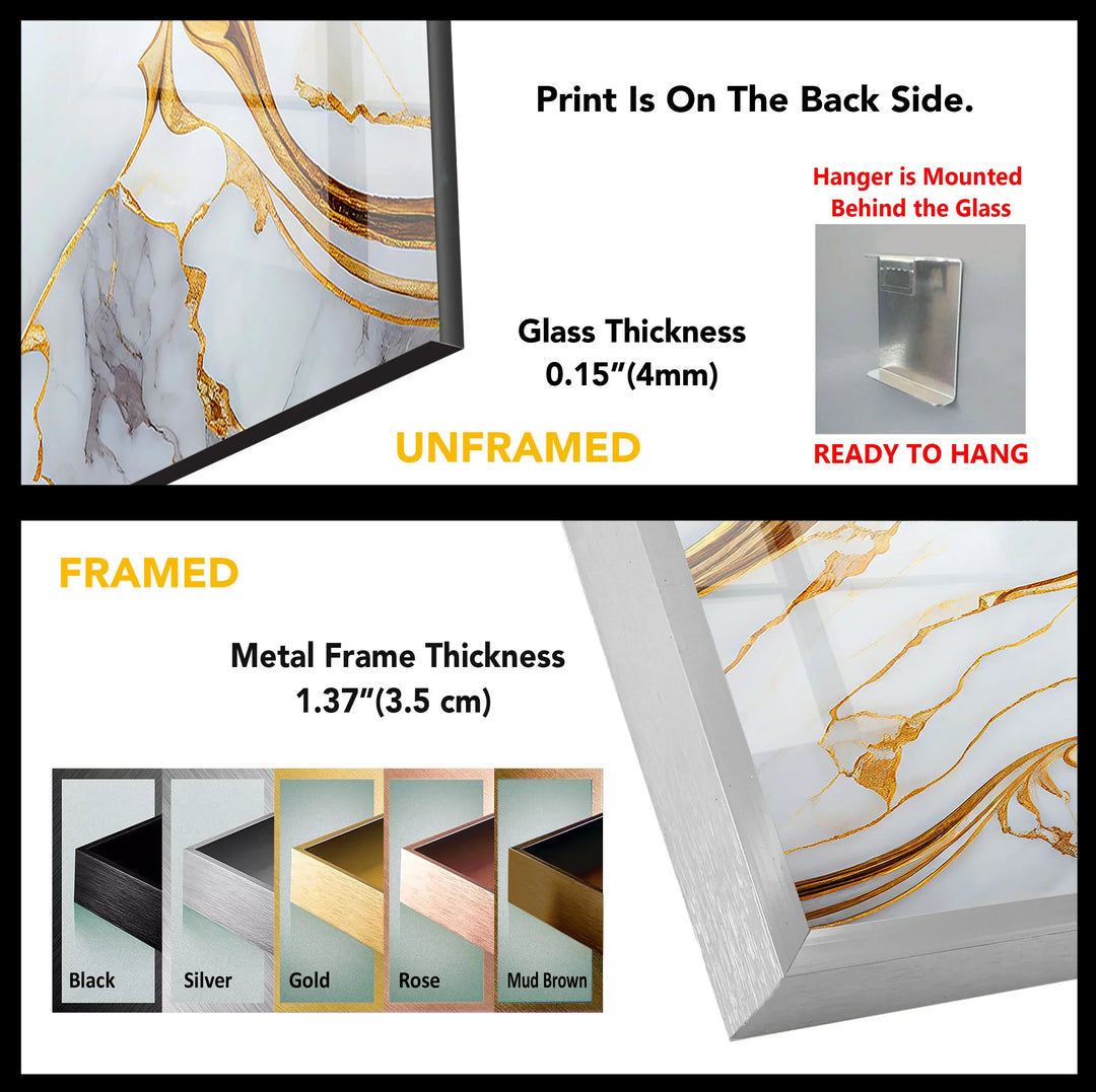 Luxury White Marble Wall Art with Gold Swirl – Elegant Glass Print for Modern Interiors - MyPhotoStation