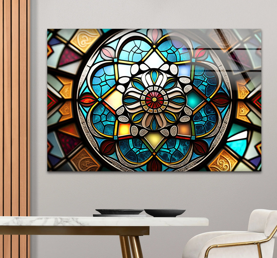 Stained Glass Mandala Wall Art – Intricate Geometric Pattern Design - MyPhotoStation
