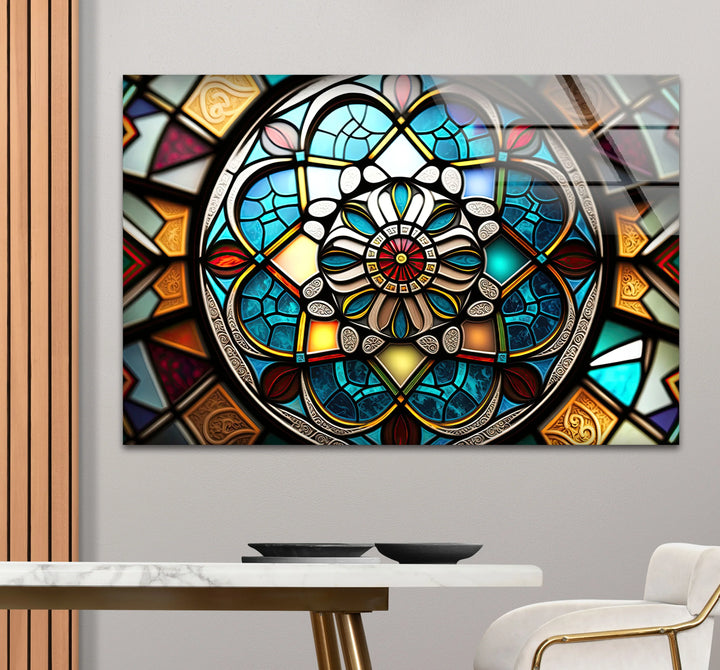 Stained Glass Mandala Wall Art – Intricate Geometric Pattern Design - MyPhotoStation