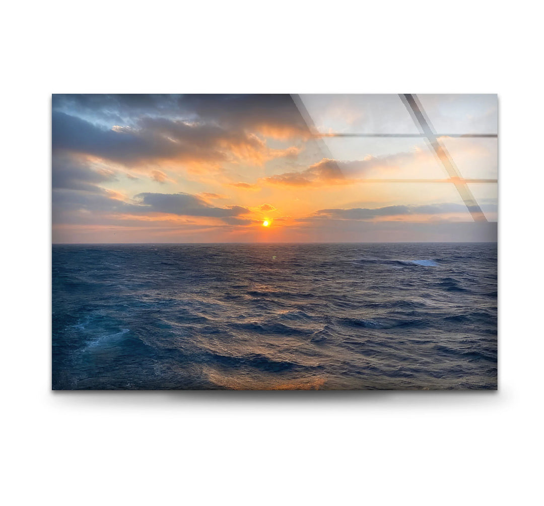 Ocean Horizon Sunset Wall Art – Serene Coastal View Tempered Glass Print - MyPhotoStation