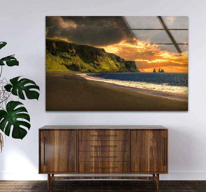Sunset Cliffs Coastal Wall Art – Iceland Beach Landscape Glass Print - MyPhotoStation