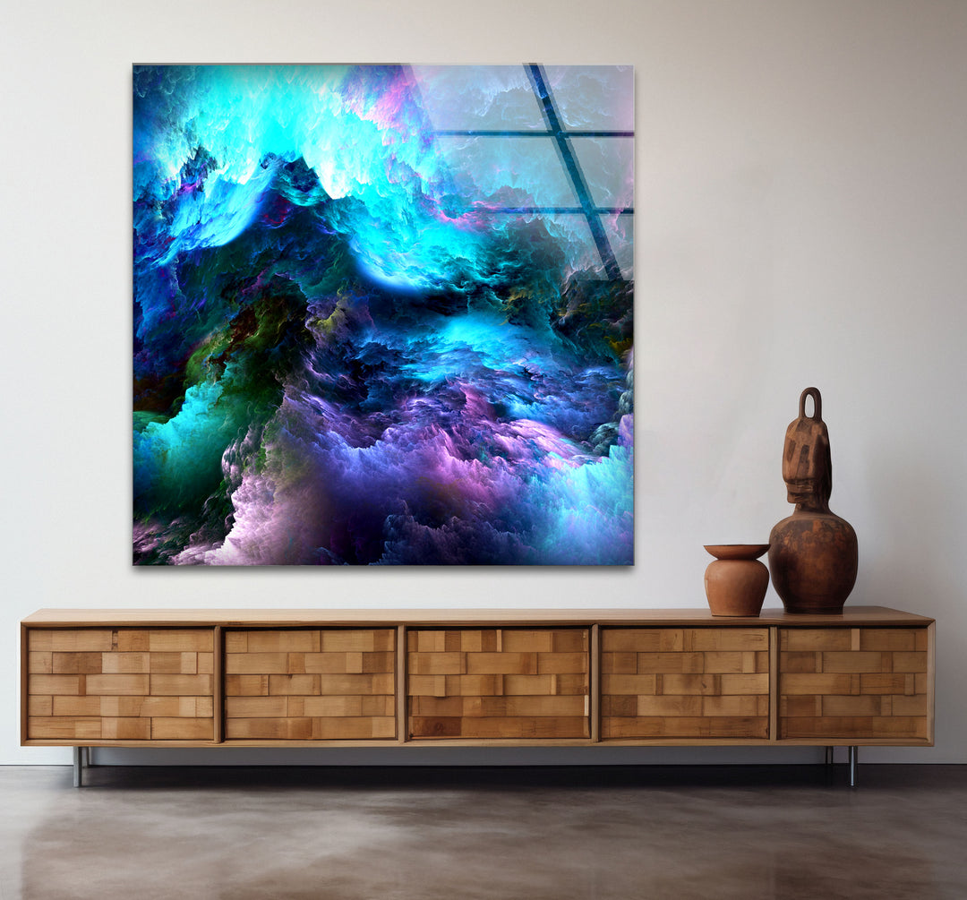 Cosmic Dreamscape Wall Art – Abstract Nebula Cloud Glass Print