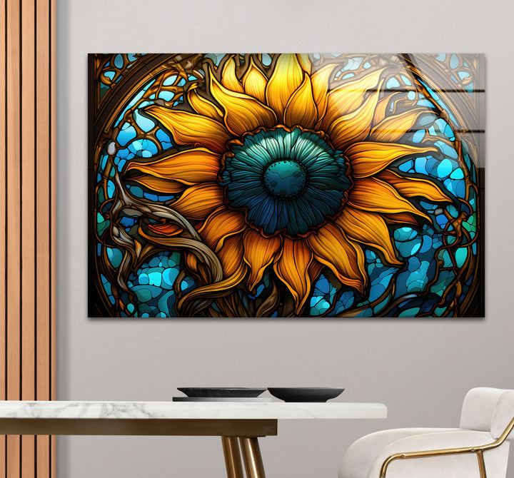 Sonnenblumen-Buntglas-Wandkunst – Lebendiges, florales, von der Natur inspiriertes Dekor 