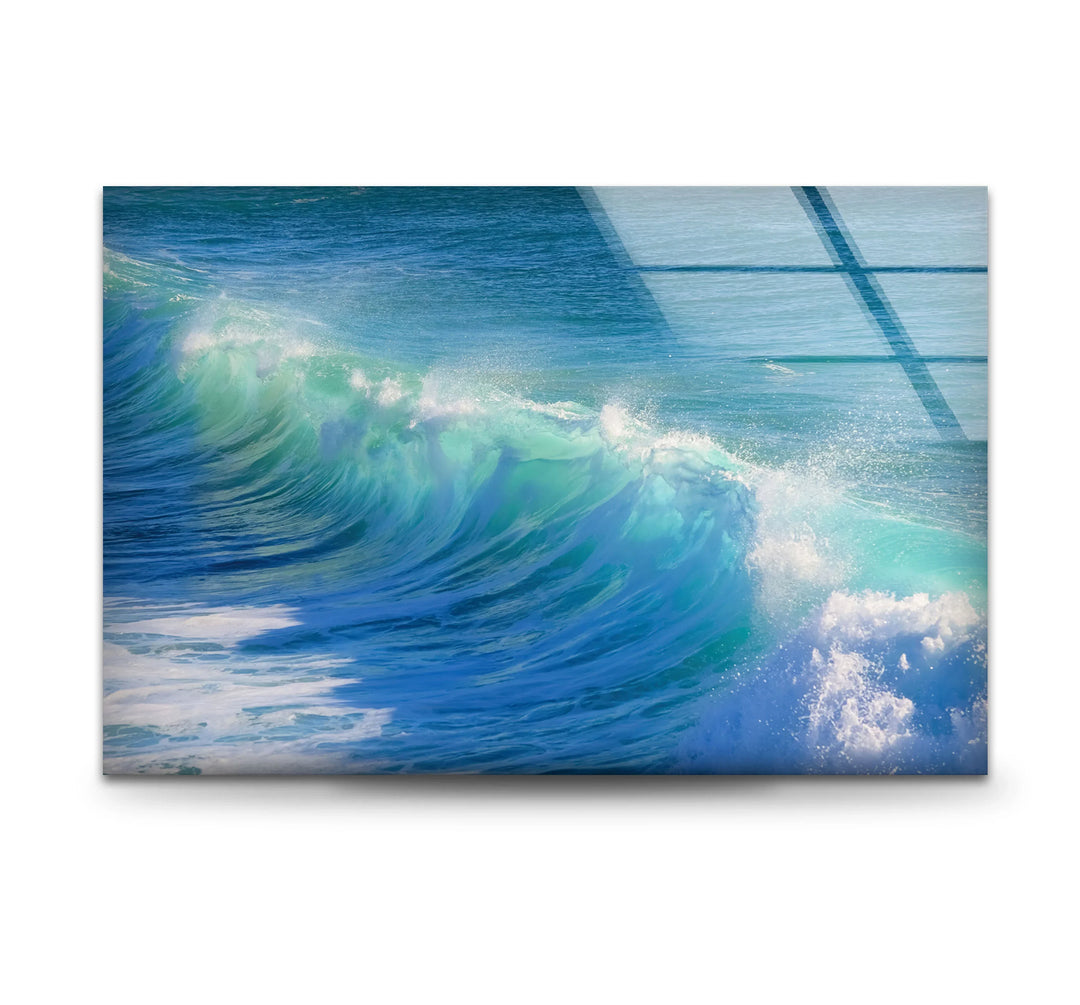 Crystal Blue Ocean Wave Wall Art – Tempered Glass Surf Seascape Print - MyPhotoStation