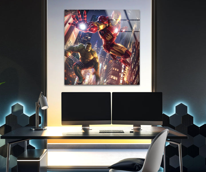 Hulk and Iron Man Glass Wall Art print on glass, glass printed photos

