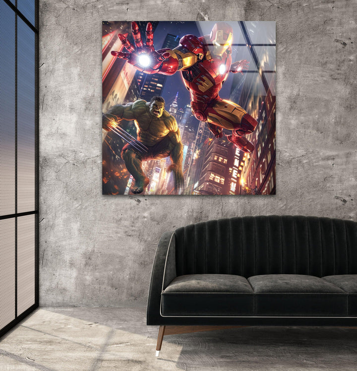 Hulk and Iron Man Glass Wall Art glass pictures for Wall, glass prints wall art
