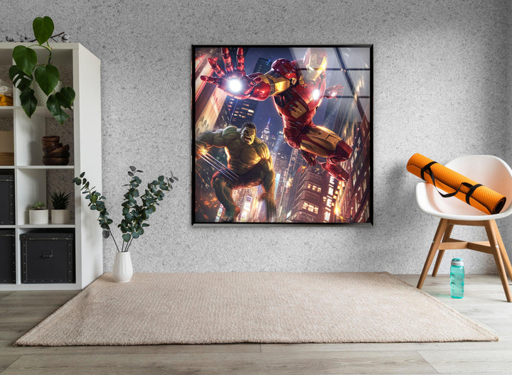 Hulk and Iron Man Glass Wall Art custom glass photo prints, large glass prints
