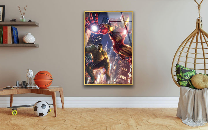 Hulk and Iron Man Glass Wall Art custom glass pictures, glass art prints
