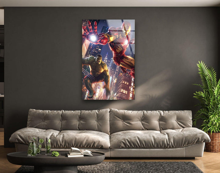 Hulk and Iron Man Glass Wall Art photo print on glass, prints on glass wall art
