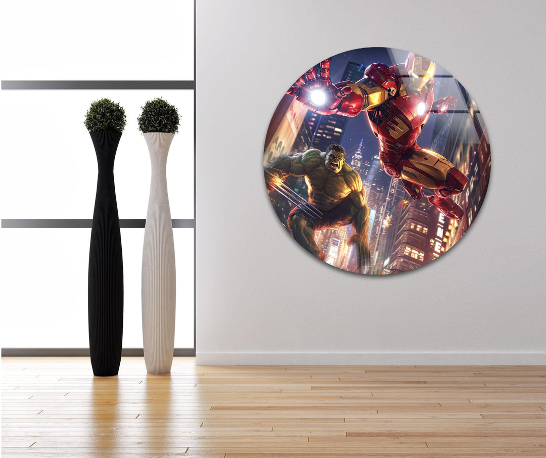 Hulk and Iron Man Glass Wall Art large glass photo prints, glass wall photos
