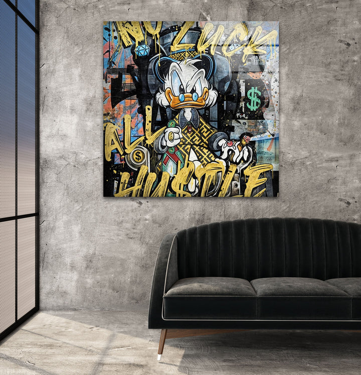Hustle Duck Glass Wall Art glass art painting, glass art for the Wall
