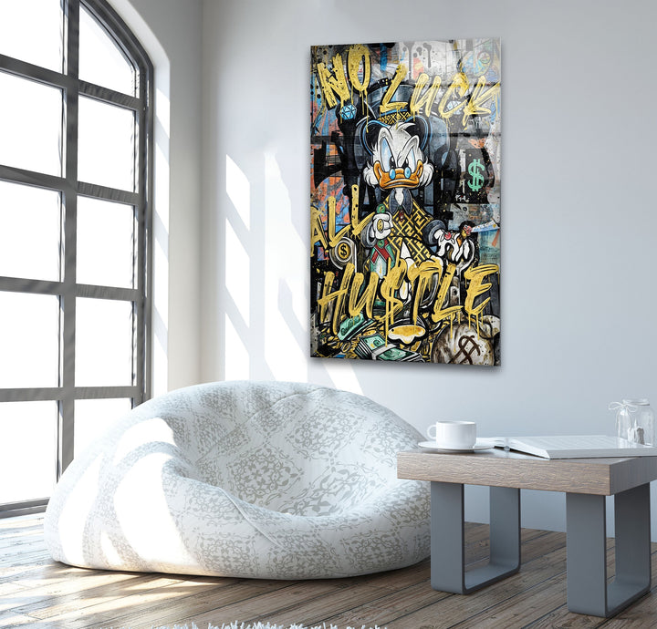 Hustle Duck Glass Wall Art photo print on glass, prints on glass wall art
