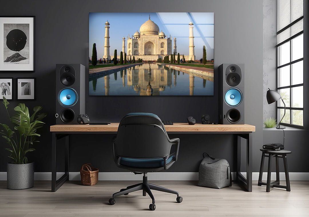 Taj Mahal's Grand Reflection: A Visual Feast on Glass Wall Art
