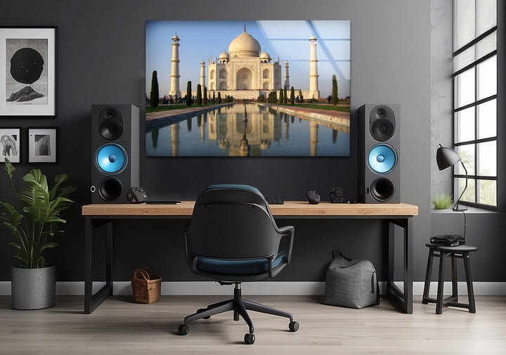 Taj Mahal's Grand Reflection: A Visual Feast on Glass Wall Art
