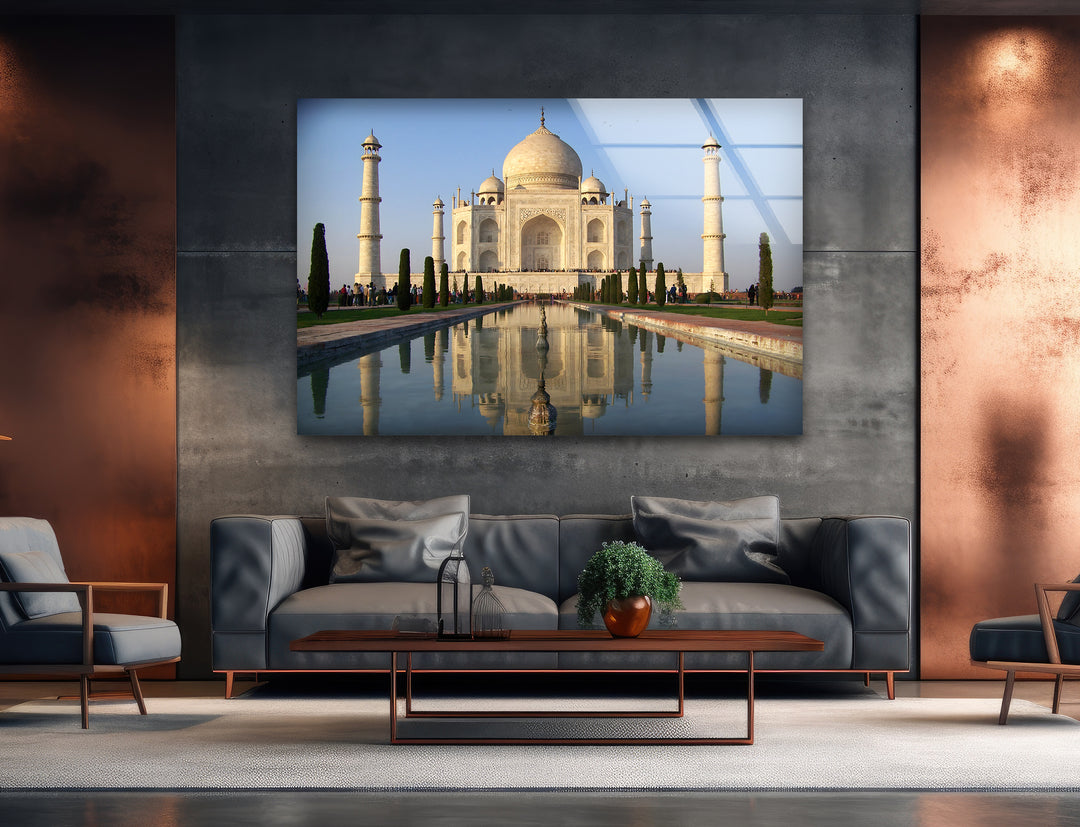 Taj Mahal Reflection: Discover a Majestic Moment on Glass Wall Art
