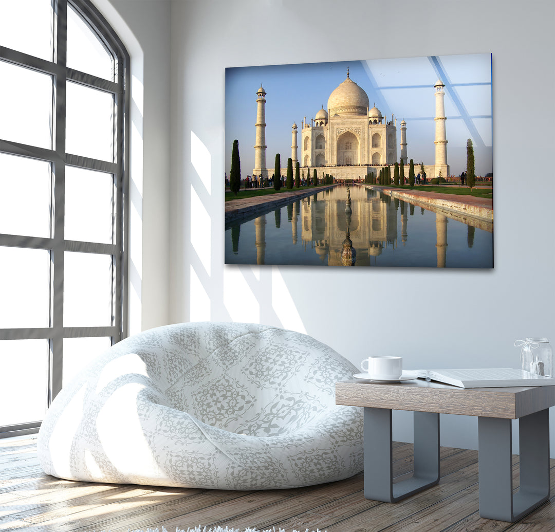 Taj Mahal’s Reflection: A Captivating Journey in Glass Wall Art
