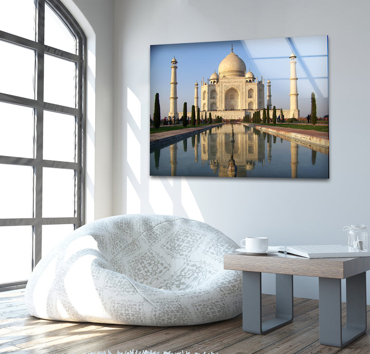 Taj Mahal’s Reflection: A Captivating Journey in Glass Wall Art
