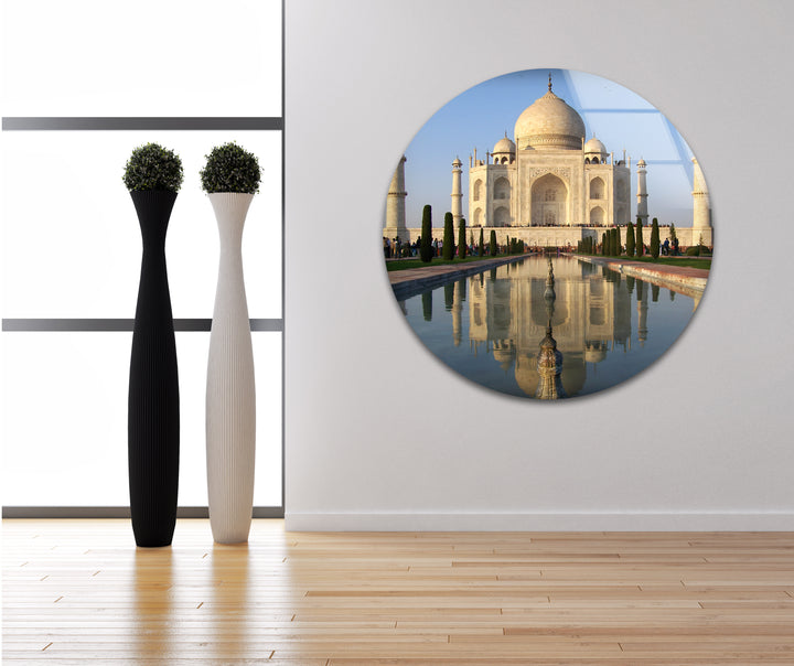 Taj Mahal's Majestic Reflection: A Historical Touch in Glass Wall Art
