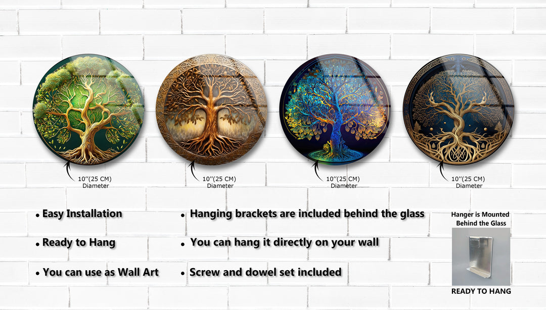 Tree of Life Round Glass Wall Art Set – Spiritual Nature-Inspired Decor