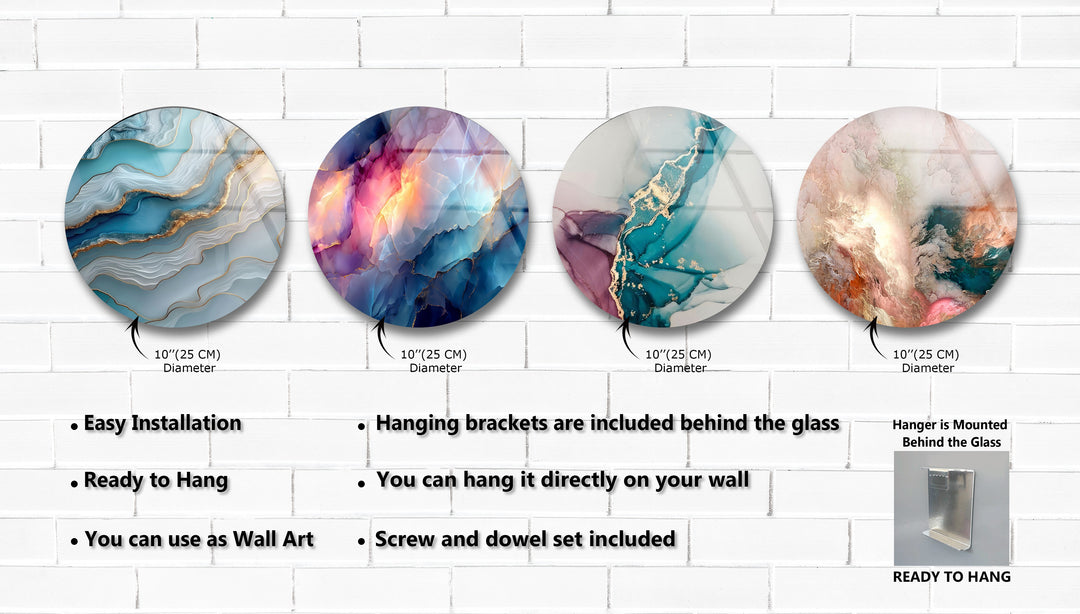 Crystal Flow Round Glass Wall Art Set – Abstract Agate-Inspired Design