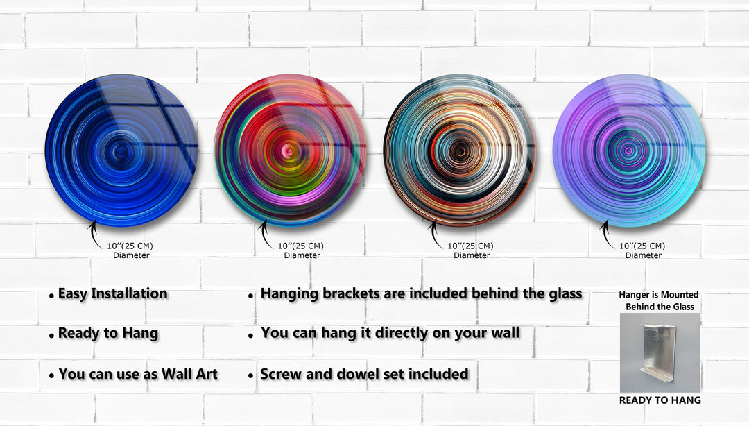 Vibrant Spiral Round Glass Wall Art Set – Modern Abstract Color Decor