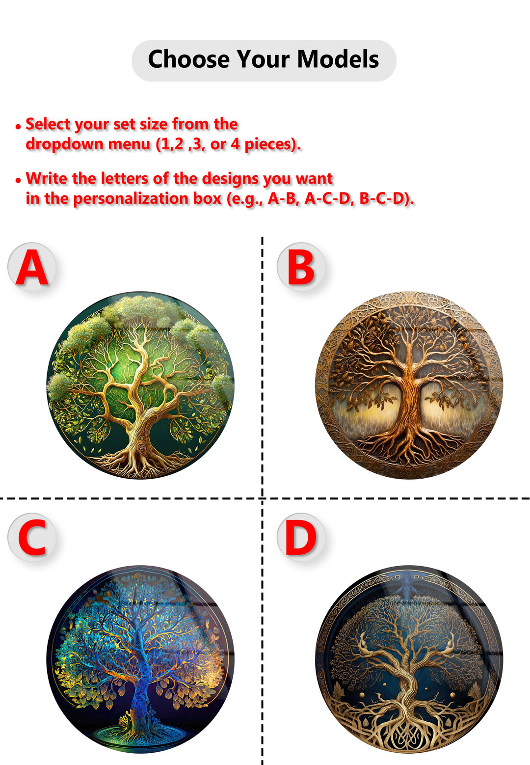 Tree of Life Round Glass Wall Art Set – Spiritual Nature-Inspired Decor